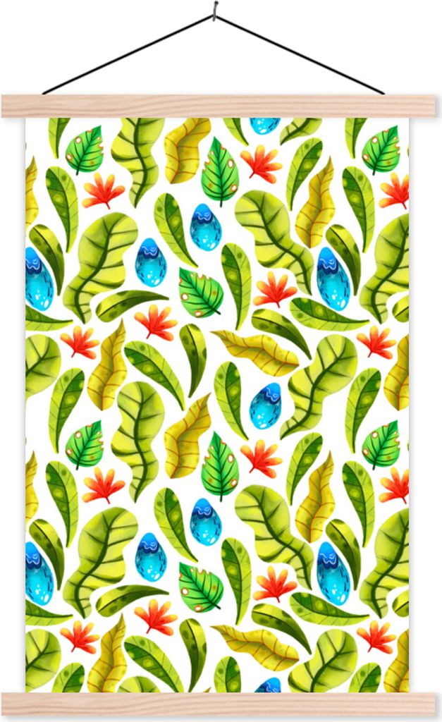 MuchoWow Textilposter Dschungel - Gestaltung - Blätter 60x90 cm mit holzfarbenen Rahmen - Textil