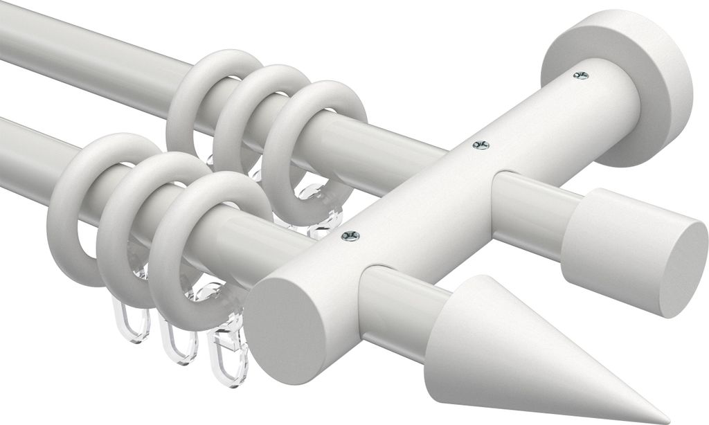 Interdeco Gardinenstange / Vorhangstange Weiß, Typ Talena Siveo (Kegel), 20 mm Ø 2-läufig, 100 cm