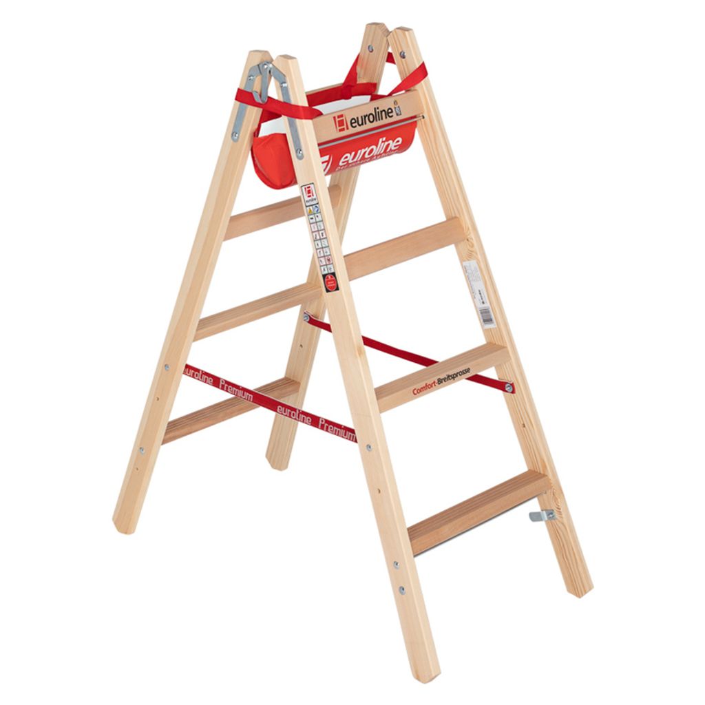 Euroline Holz Sprossenstehleiter mit Comfort-Breitsprossen, Produktbild 
