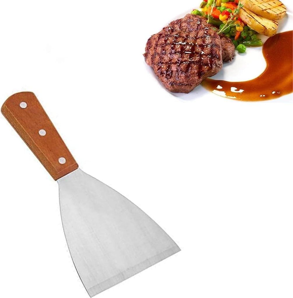 Edelstahl Antihaft Spiegelei Schaufel Pfannkuchen Fleisch Spatel Schaber Steak Burger Spatel Kochwerkzeug mit Holzgriff für die heimische Küche u...