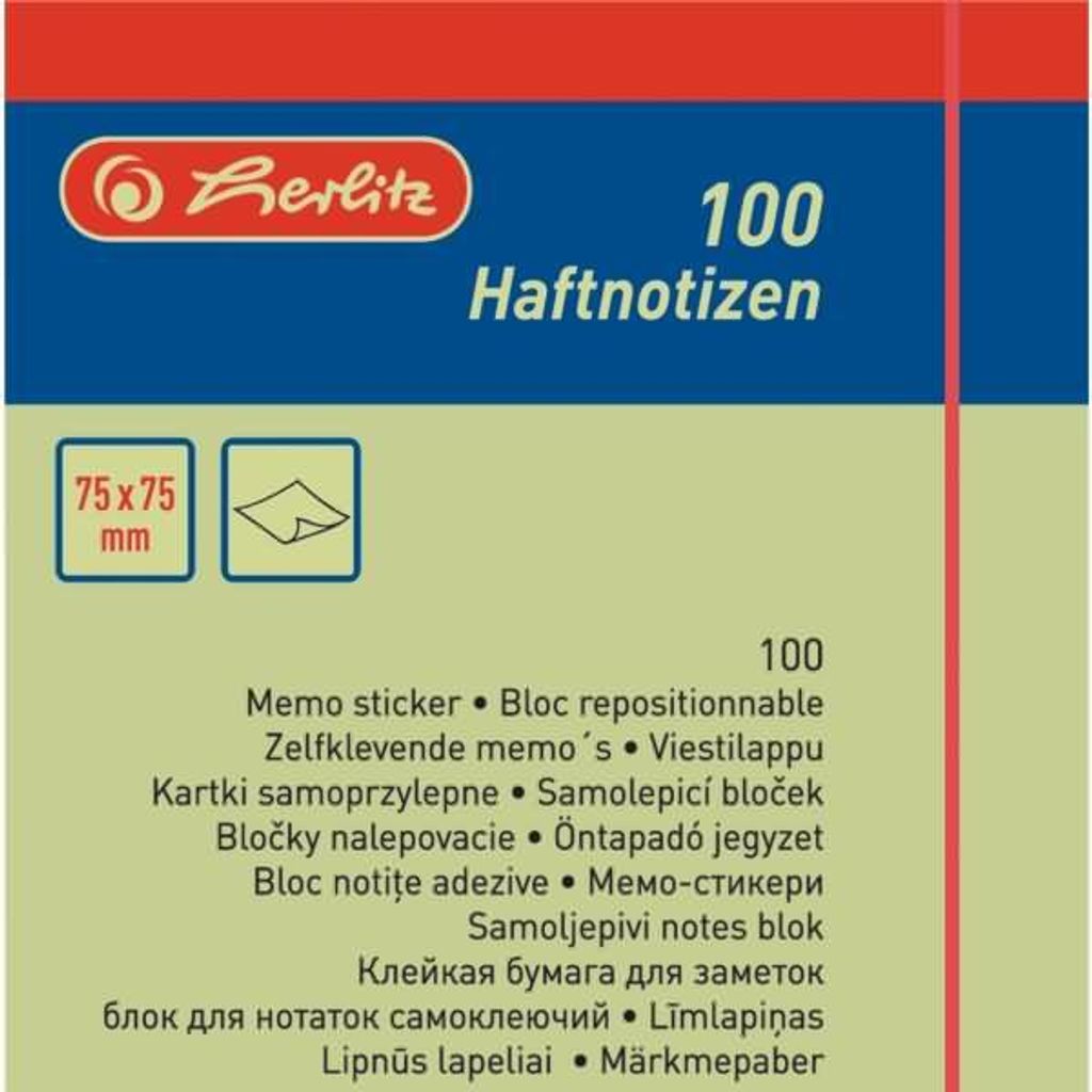 Herlitz Haftnotizen 75x75mm 100Bl hellgelb blanko nonpermanent