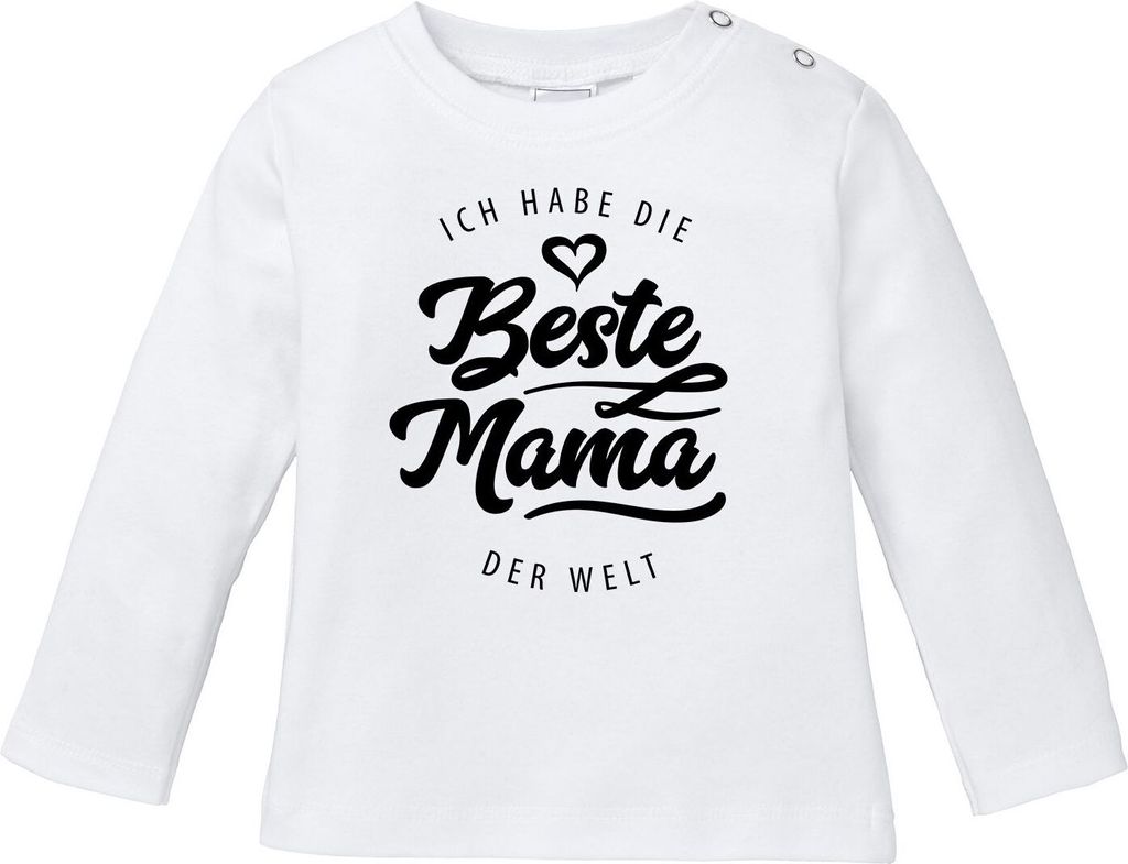 Baby Langarmshirt Babyshirt Ich habe die beste Mama der Welt Spruch Geschenk Jungen Mädchen Moonworks weiß 56/62 (1-3 Monate)