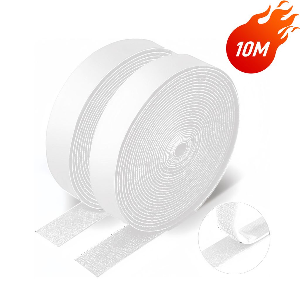 Klettband selbstklebend extra stark - 10 Meter lang, 2cm breit - für Fliegengitter, Klett-Hakenband, Flauschband, Klettverschluss Band,Weiß