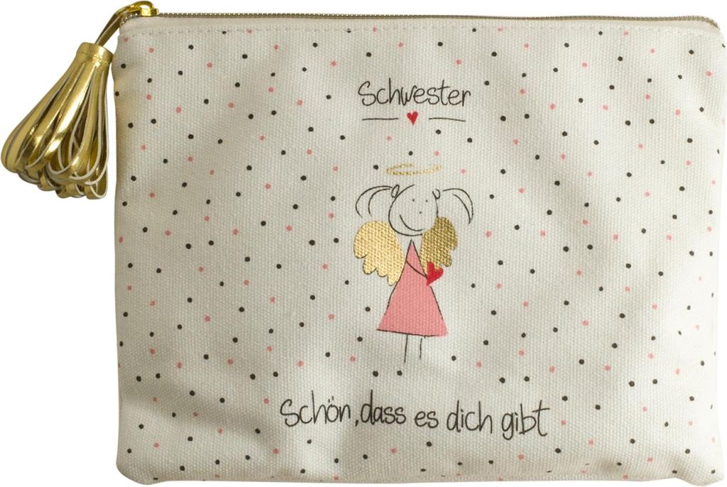 Kosmetiktasche Gold Schutzengel "Schwester" Produktbild 