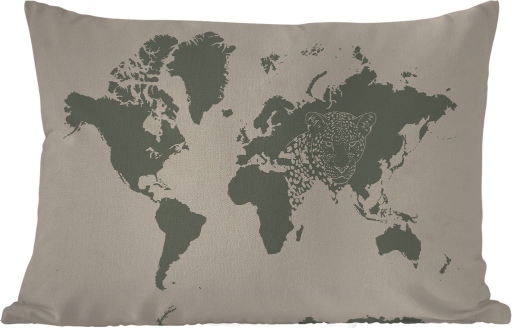 MuchoWow Outdoor Kissen - Weltkarte - Tiere - Panther - 50x30 cm - Wetterfest - Lounge Kissen - Sofa kissen - Wohnzimmer Dekoration