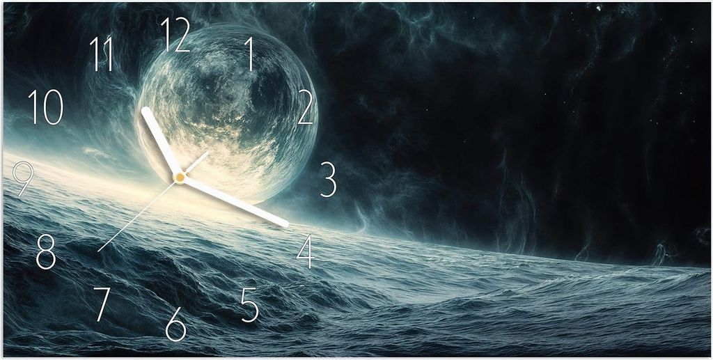 Wanduhr aus Glas mit Motiv Sterne im Kosmos- 60 x 30 cm - inkl. Aufhängesystem