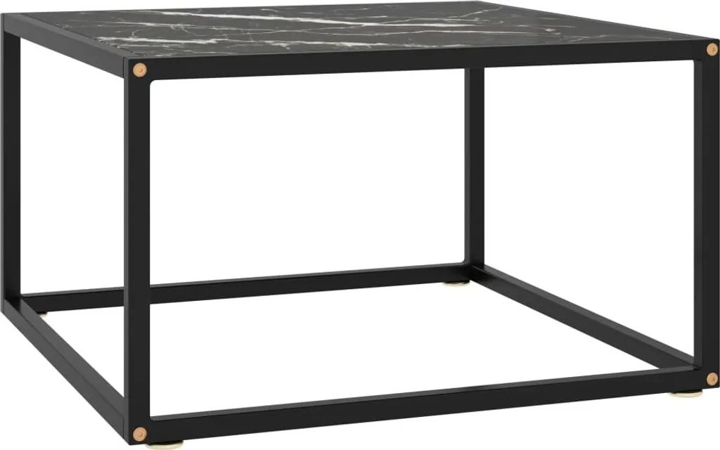Tavolino Basso Marmo Nero 60x60x35 Vetro e Acciaio