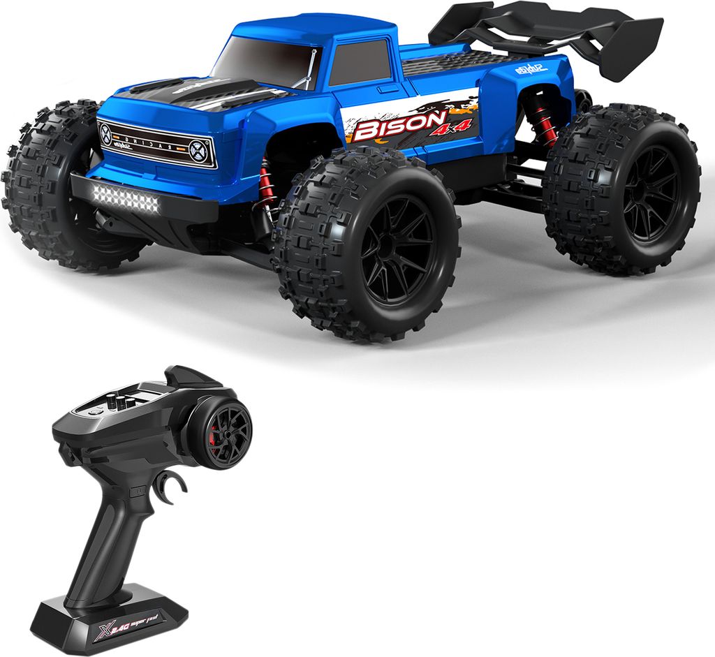 1/16 Ferngesteuertes Auto fuer Kinder, 2,4 GHz 4WD, 36 km/h Hochgeschwindigkeitsfahrzeuge, vollproportionale Fernsteuerung, Kurz-Truck, blau, 1 Bat...