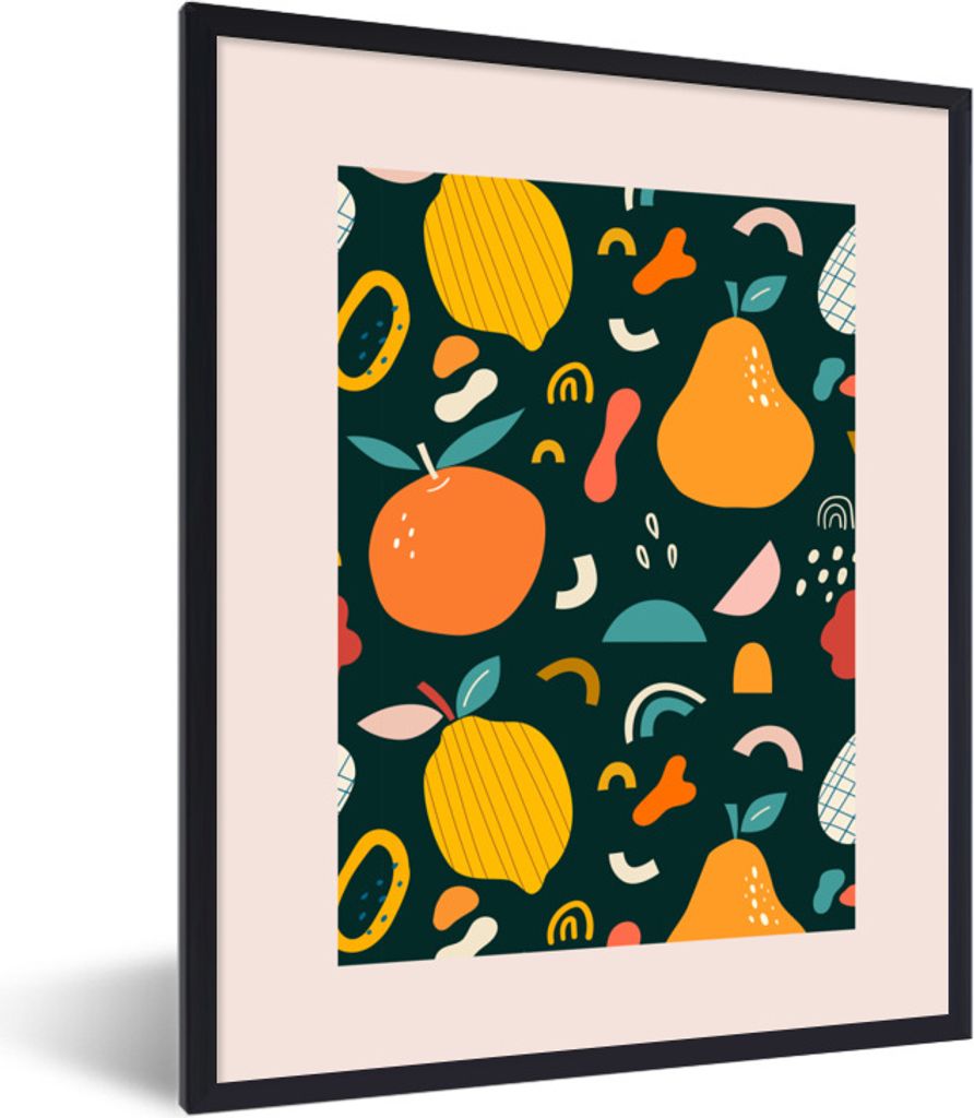 MuchoWow Gerahmtes Poster Obst - Lebensmittel - Zitrone - Birne 60x80 cm - Poster mit Schwarzem Bilderrahmen Wandposter Rahmen Foto Bilder - Prem...