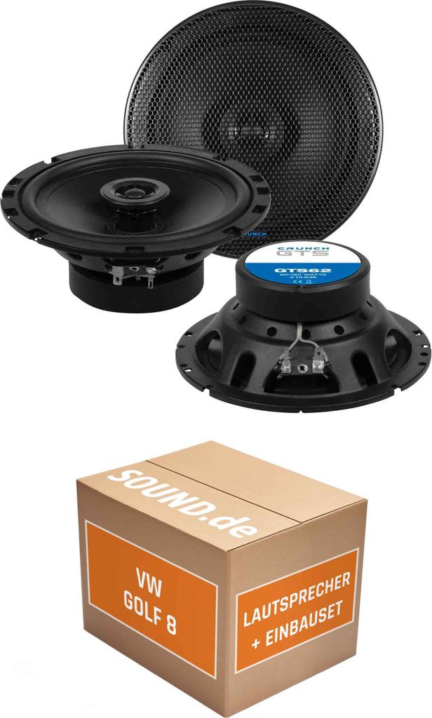 Lautsprecher Boxen Einbaupaket vorne Crunch GTS62 passend für VW Golf VIII | 2x Tief-Mitteltöner mit integriertem Hochtöner 180W MAX