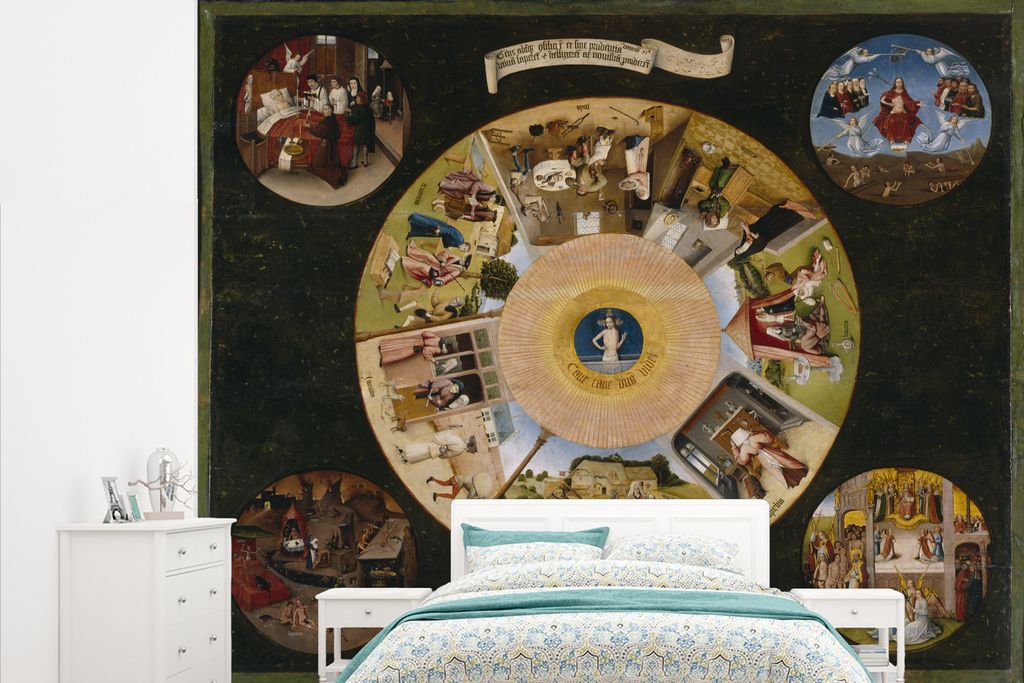 MuchoWow Fototapete für Wohnzimmer oder Schlafzimmer Wandtapete Vinyl Motivtapete Die sieben Todsünden und die vier letzten Dinge - Gemälde vo...