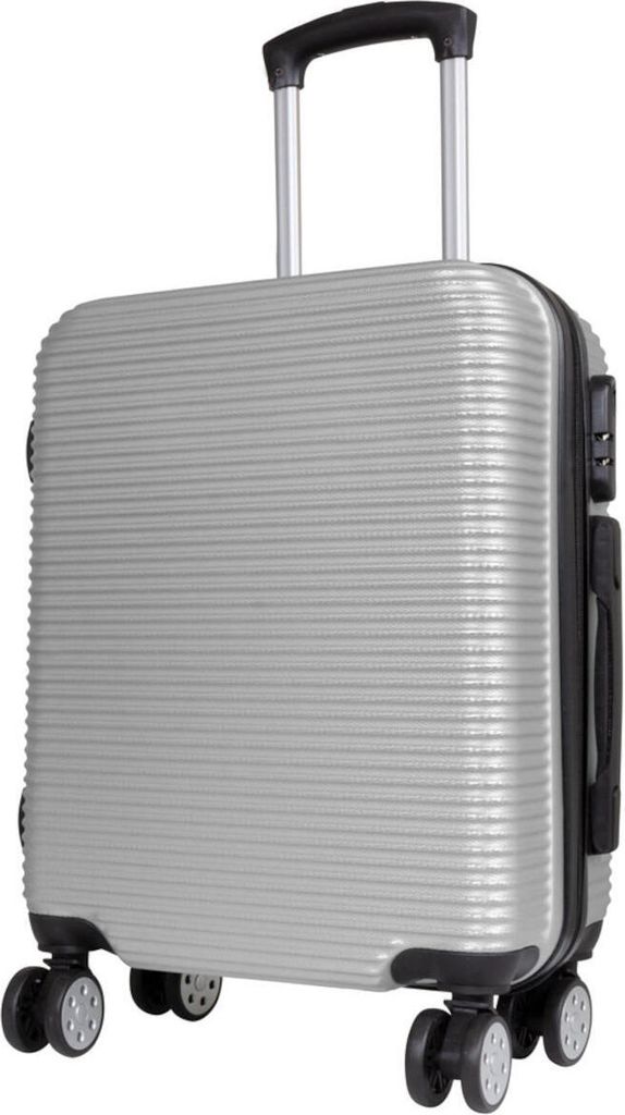 ABS Hartschale Reise Koffer Trolley Gepäck vier 360° Rollen Malaga Silber Gr. M