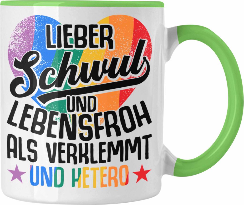 Trendation - LGBT Tasse Geschenk für Schwule Lesben Transgender Regenbogen Lustige Grafik Regenbogen LIeber Schwul Und Hetero Als Verklemmt und He...