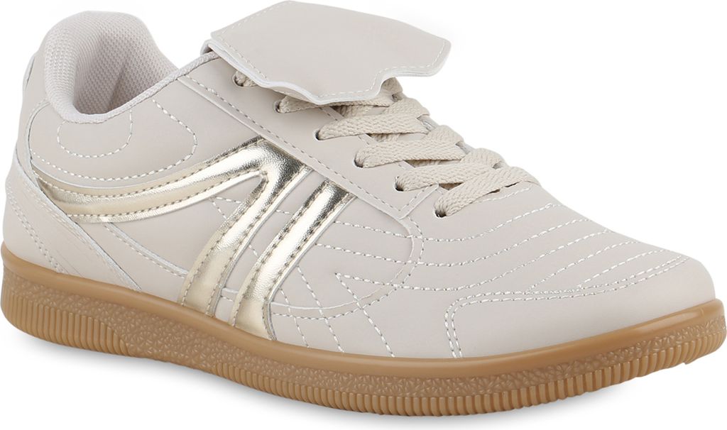 VAN HILL Damen Sneaker Low Schnürer Sportliche Freizeit Gesteppte Schuhe 841695, Farbe: Beige Gold, Größe: 38