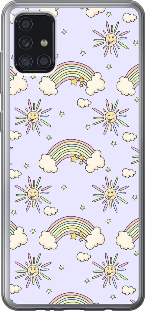 MuchoWow Handyhülle Schutzhülle Hülle für Telefoonhoesje Samsung Galaxy A52 5G Mädchen - Regenbogen - Sonne - Muster - Mädchen - Kinder - K...