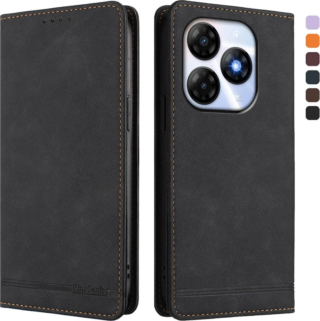 PEIYE Cover per Realme C65 4G, Custodia Libro Flip in PU Pelle Portafoglio, Case Antiurto Soft con Porta Carte e Chiusura Magnetica, Funzione Stand - Nero