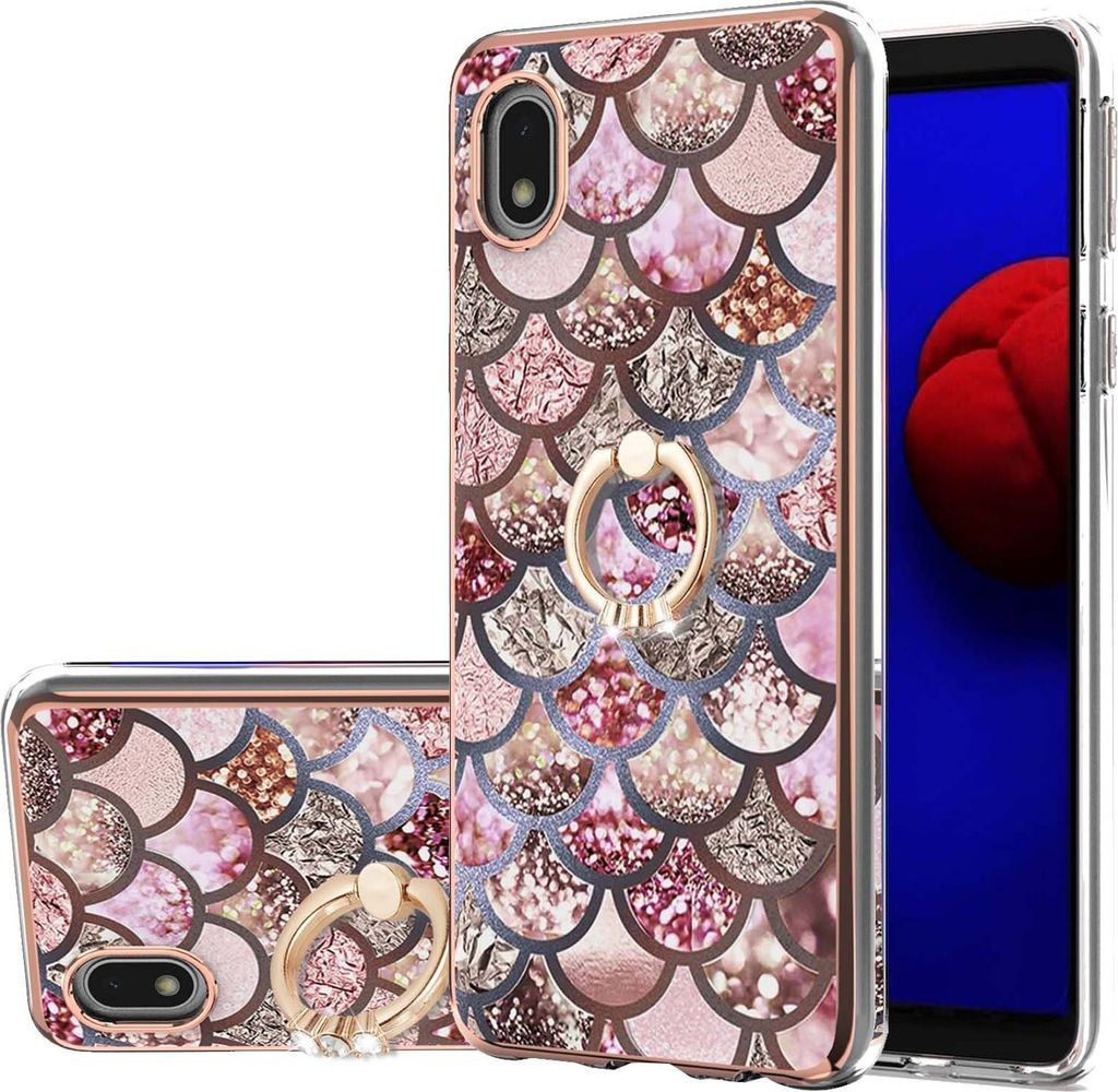 Hülle für Samsung Galaxy A01 Core Muster TPU Silikon Stoßdämpfer Bumper Schutzhülle mit Ring Ständer Kaffee