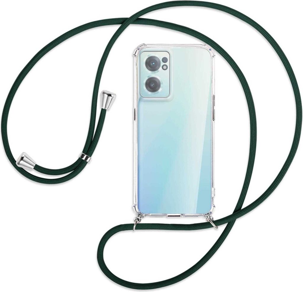 Handykette Backcover-Schutzhülle mit Band (Metall silberfarben) für OnePlus Nord 2 CE - dunkelgrün