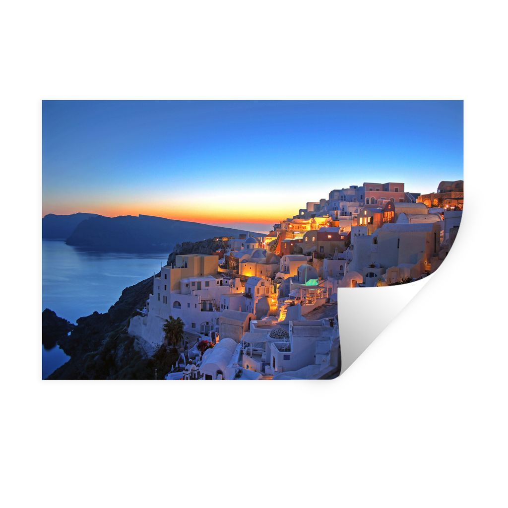 MuchoWow Wandtattoo Wandsticker Wandaufkleber Oia Santorini mit farbenprächtigem Sonnenuntergang in Griechenland 30x20 cm Selbstklebend und Repo...