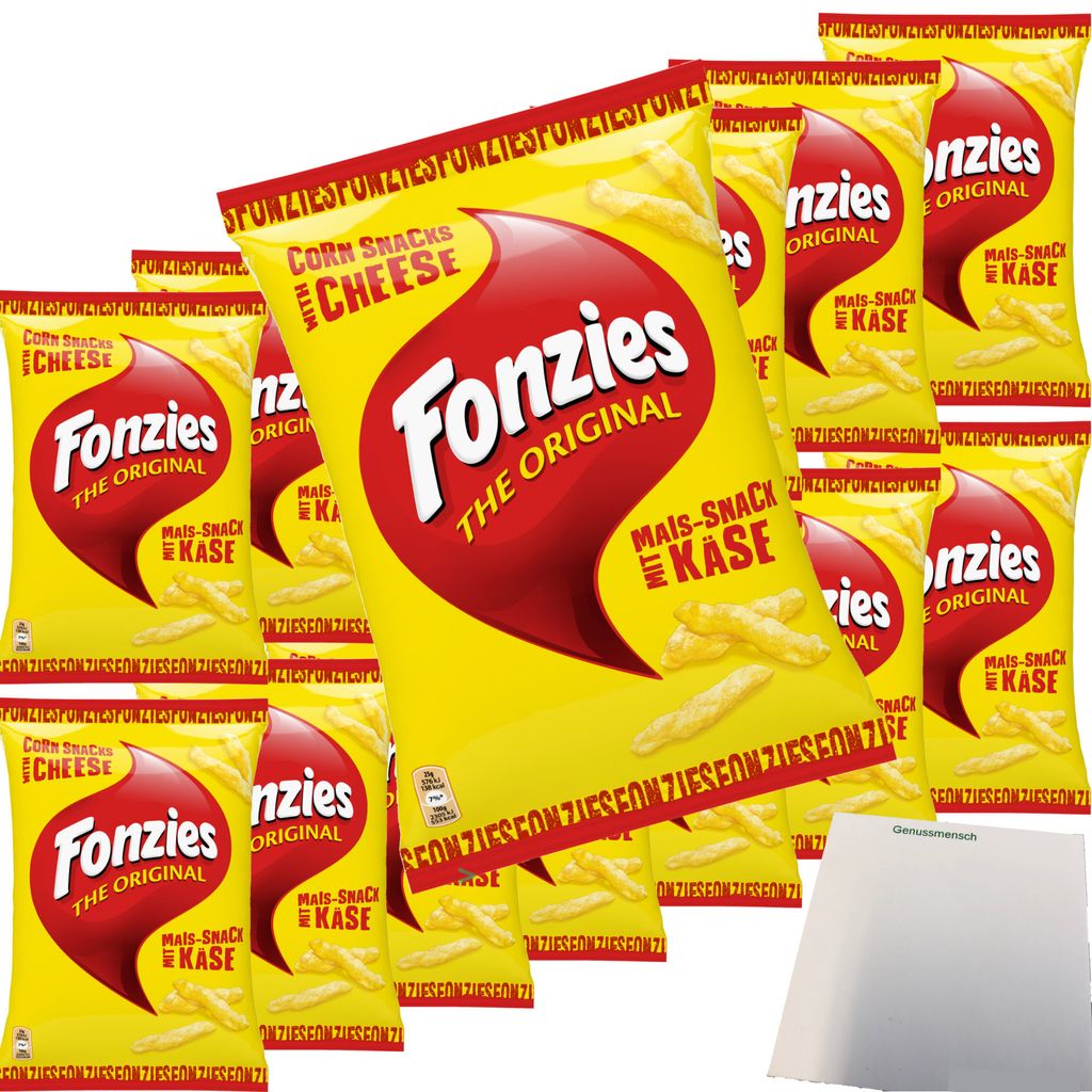 Fonzies Original knusprige Mais-Snack mit Käse-Geschmack VPE (14x100g Packung) + usy Block