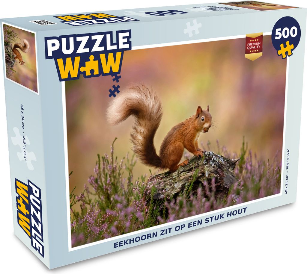MuchoWow Puzzle 500 Teile Holz - Eichhörnchen - Blumen - 500 Teile - Kinder - Selberbauen - Puzzlespiele