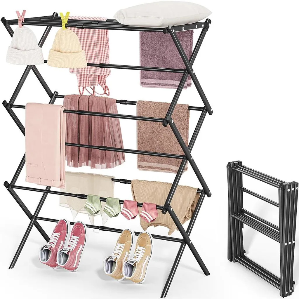 Séchoir à linge gain de place noir pliable pour appartement et balcon
