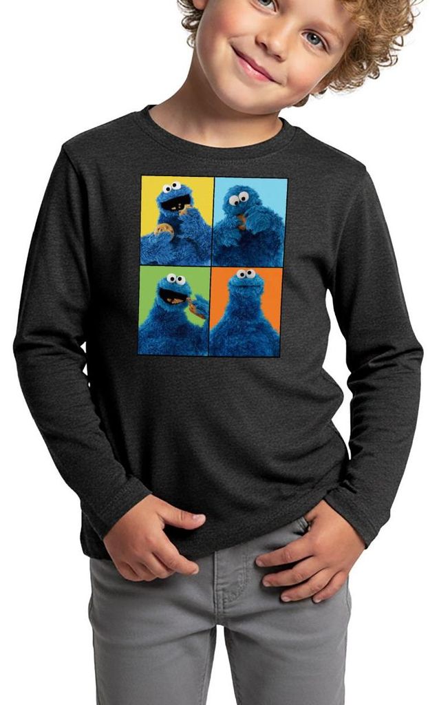 Spreadshirt Sesamstraße Krümelmonster Posen Kinder Premium Langarmshirt, 134/140 (8 Jahre), Anthrazit meliert