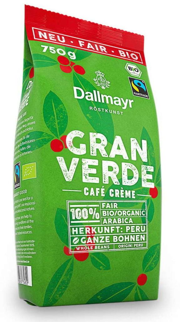 Dallmayr Organic Cafe Crema Fairtrade Gran Verde całe Zdjęcie produktu 