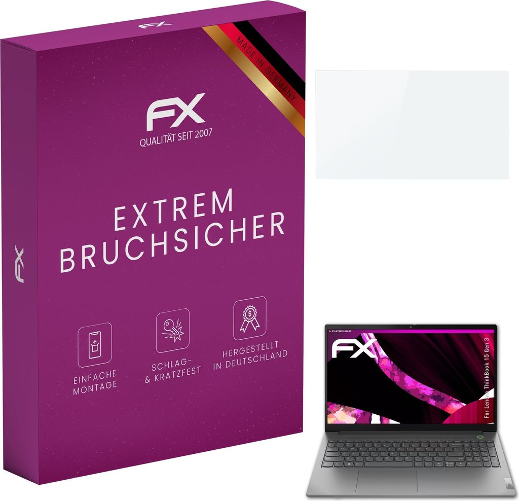 atFoliX FX-Hybrid-Glass Displayfolie kompatibel mit Lenovo ThinkBook 15 (Gen 3) Glasfolie