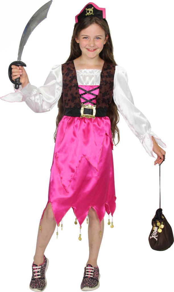 Pinkes Piratin Mädchen Kleid Gr. 86 -140, Größe:86/92