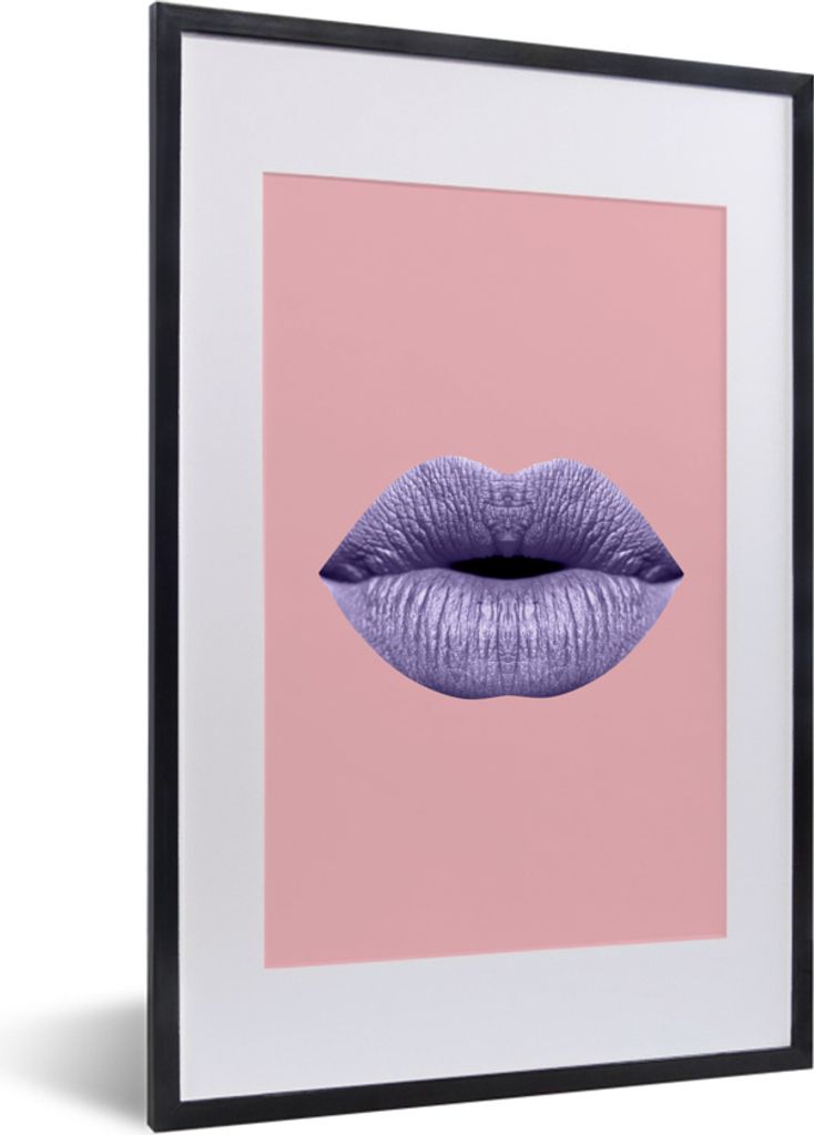 MuchoWow MuchoWow Gerahmtes Poster Lippen - Pastell - Rosa 40x60 cm - Poster mit zchwarzem Bilderrahmen - Poster in Rahmen