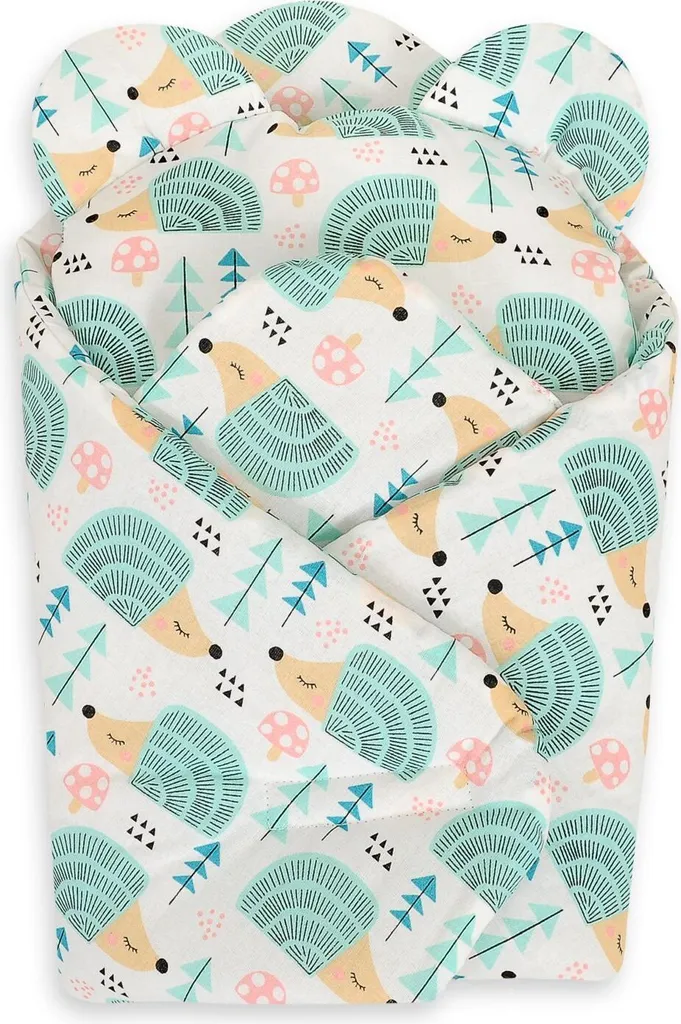 Nid d'ange corne de poupée et son coussin ourson hérissons menthe