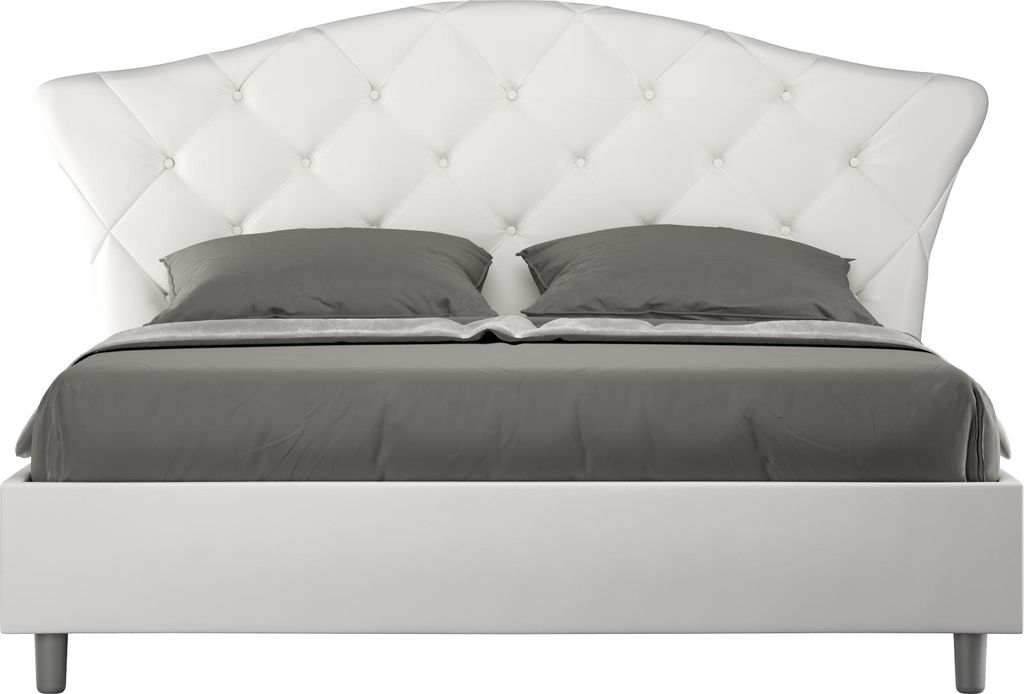 ITYHOME - Gepolstertes Bett ohne Lattenrost 160x200 mit Kunstlederbezug Weiß Langre