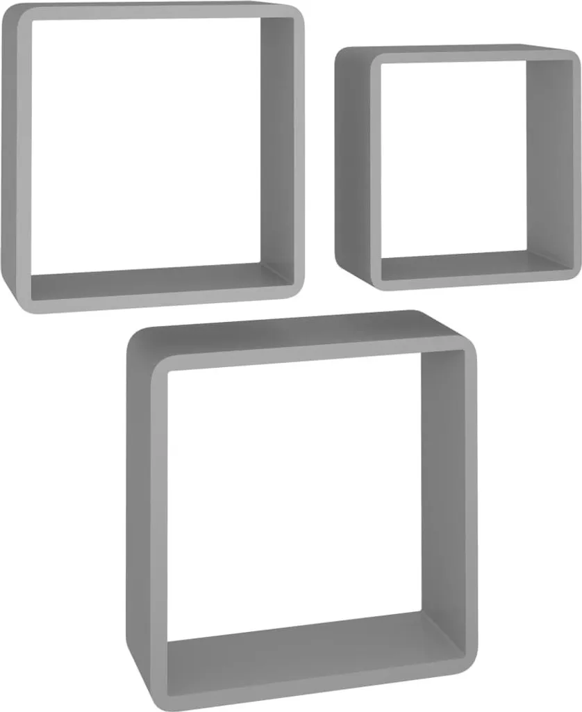 Mensole a Cubo vidaXL 3 pezzi Grigio | Ripiani MDF Design Scandinavo