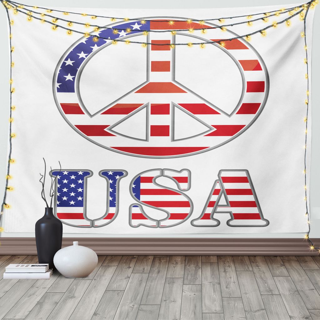 ABAKUHAUS Hippie Wandteppich, 70s Peace Sign amerikanische, Wohnzimmer Schlafzimmer Wandtuch Seidiges Satin Wandteppich, 150 x 100 cm, Violett Blau...