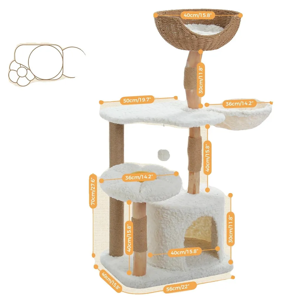 Petit arbre à chat en bois blanc XS - Tour de griffade et repos chic