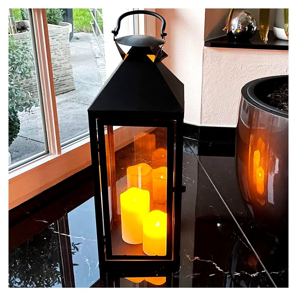 XXL Gartenlaterne aus Metall, Windlicht, Glas, H54 cm, schwarz