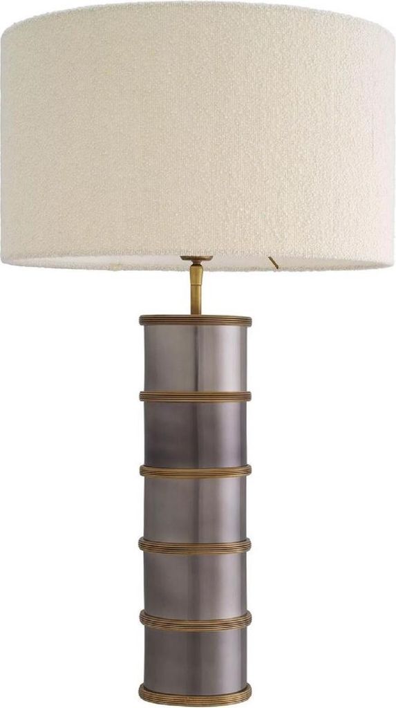 Casa Padrino Luxus Tischleuchte Vintage Messing / Schwarz Nickel / Creme Ø 45 x H. 76 cm - Runde Schreibtischleuchte - Luxus Tischleuchten - Luxus...