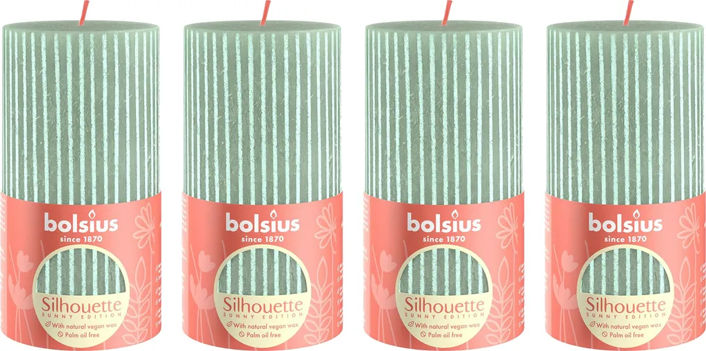 Bougie pilier motif vagues Jade Grün 130x68mm - Set de 4 bougies rustiques