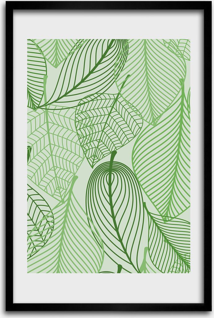 Bild - Bilderrahmen - 40 cm x 60 cm - MDF - Rahmen - Wandkunst - Grüne Blätter