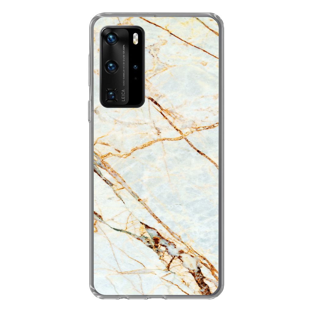 MuchoWow Handyhülle Schutzhülle Hülle für Huawei P40 Pro Marmor - Gold - Luxus Silikon Softcase Handy Hülle - Schutz - Geburtstag Teenager