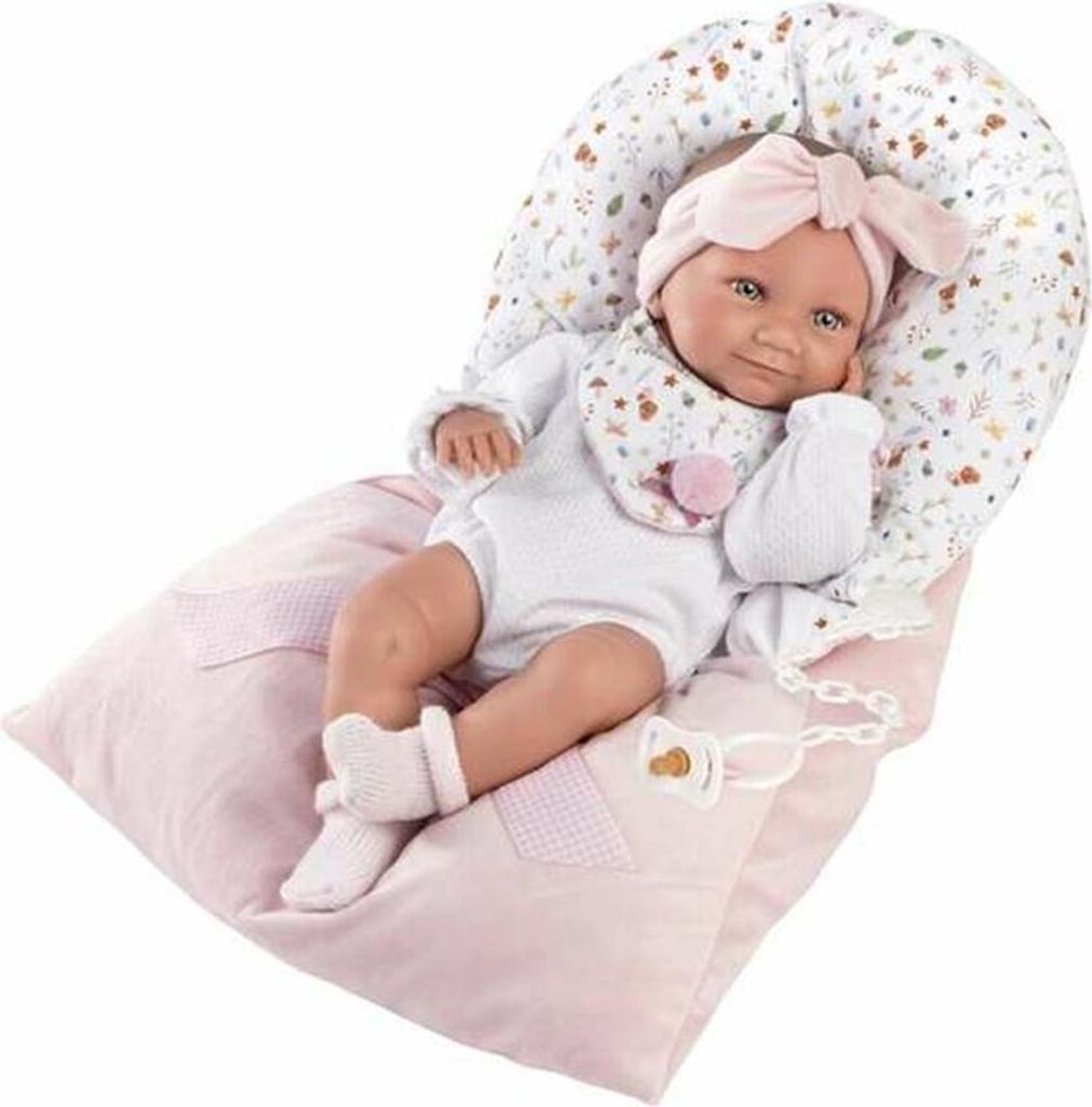 Vinyl Babypuppe Tina im rosa Schlafsack 40cm Produktbild 