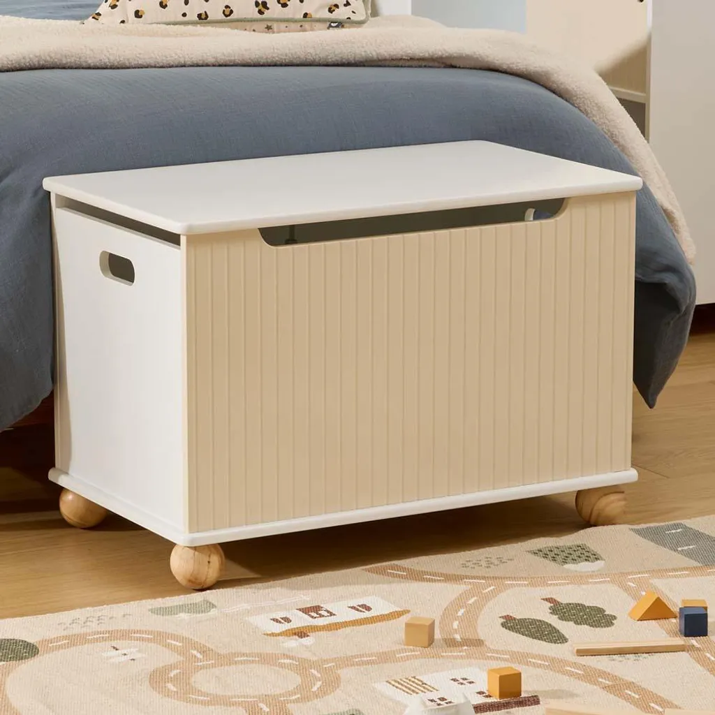 Malle de rangement enfant Eazy Living Elina en bois blanc et beige 58cm