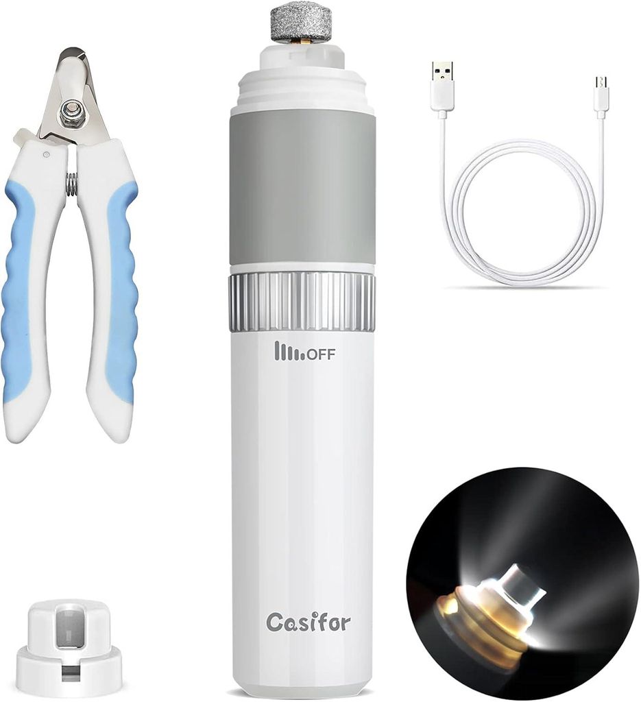 Krallenschleifer, Krallenschere mit LED Licht 40 dB super-leise Lärm Nagelschleifer für Kleine, mittlere und große Hunde und Katzen mit Staubabs...