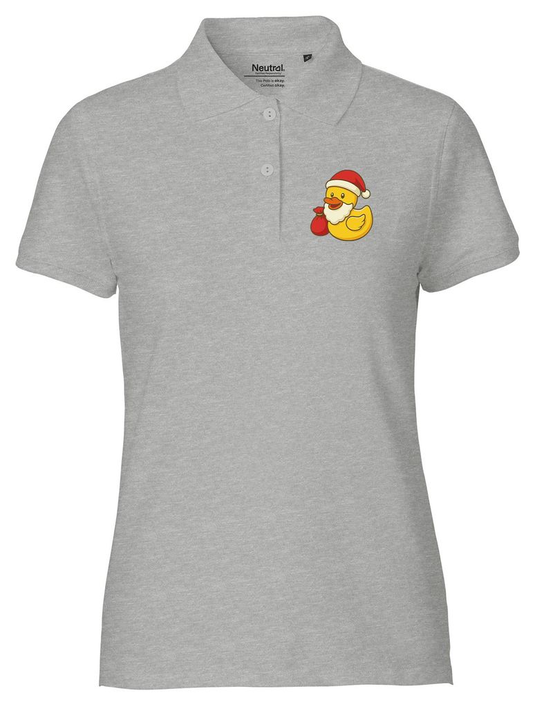 Huuraa Damen Polo Shirt Quietscheente Weihnachtsmann Comic Gummiente XL Sport Grey Bio Baumwolle Fairtrade Poloshirt Geschenkidee