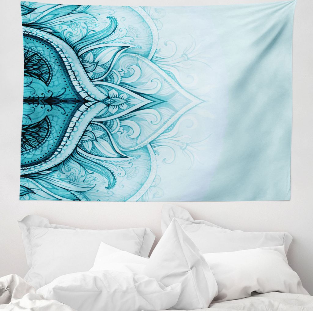 ABAKUHAUS Mandala Wandteppich, dekorative Spitze aus Weiches Mikrofaser Stoff Waschbar ohne Verblassen Digitaldruck, 150 x 110 cm, Aqua