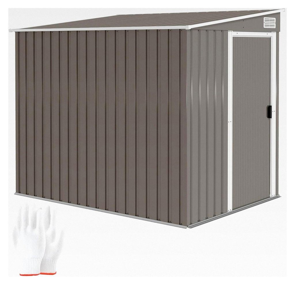 Metall Gerätehaus 2,81 m² 154 x 206,5 x 181 cm Geräteschuppen mit Pultdach und Schiebetür wetterfest für den Außenbereich in Hellgrau