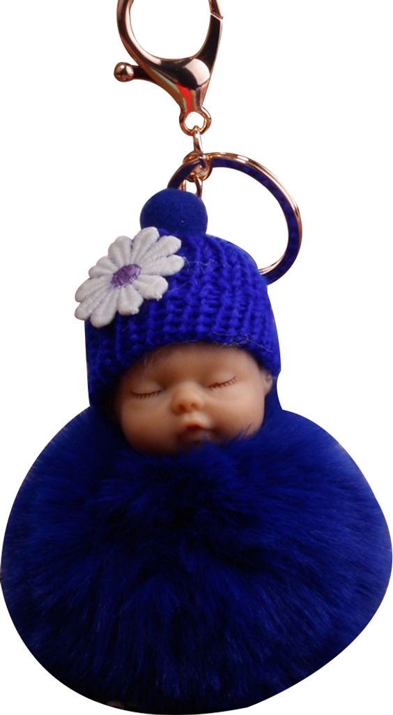 Süßes schlafendes Baby, flauschiger Pompon-Plüschpuppe, hängender Anhänger, Schlüsselanhänger-Königsblau