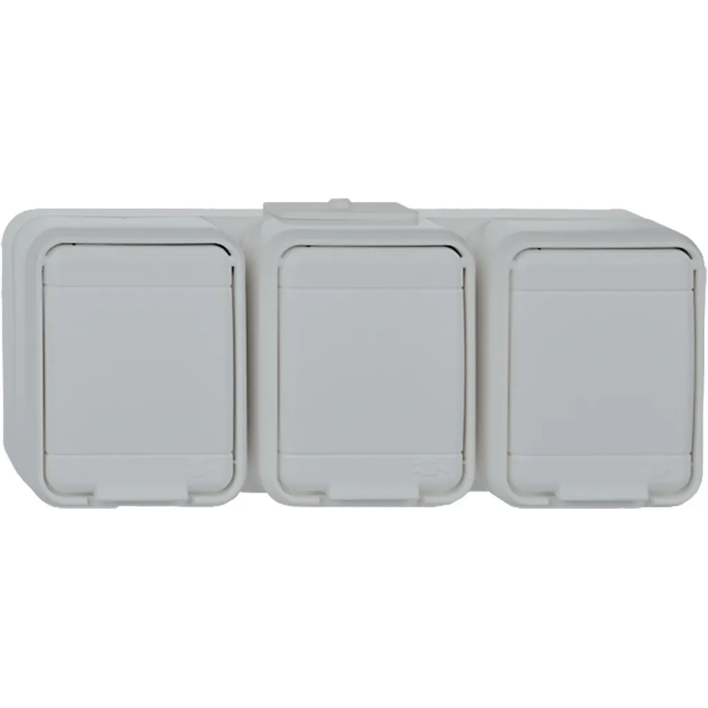 Prise de courant triple Elso 445809 gris clair installation complète