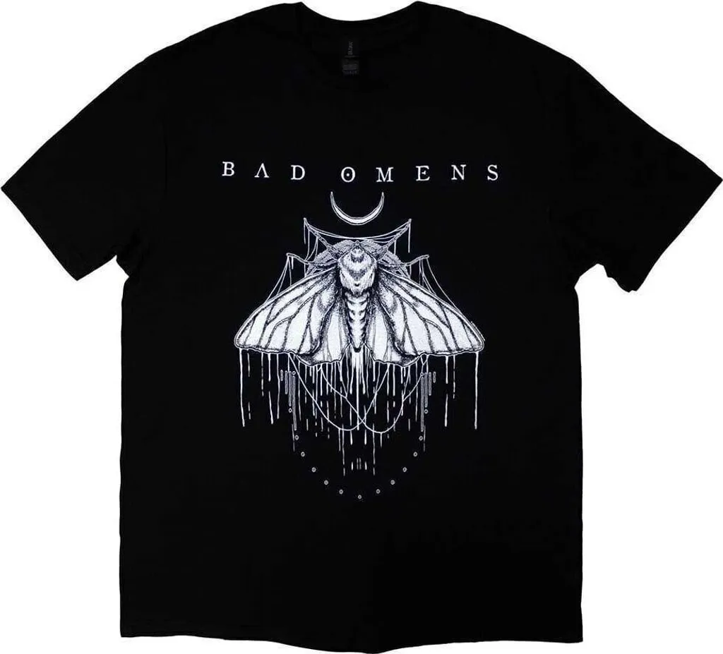 T-shirt en Coton Premium Bad Omens Moth Noir, Coupe Confortable M